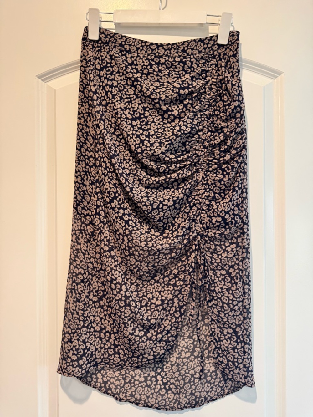 Rebecca Minkoff Leopard Print Ruched Midi Skirt Size 0